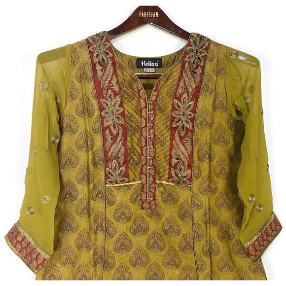 Helina By Vira Gold Indian Tunic Top Women's Size 36 US Size 4 Embroidered - Picture 4 of 8